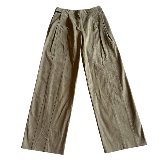 LVIR High-Waisted Straight Leg Trousers Pants Khaki Suede Cotton Size Large NWT - Picture 3 of 16